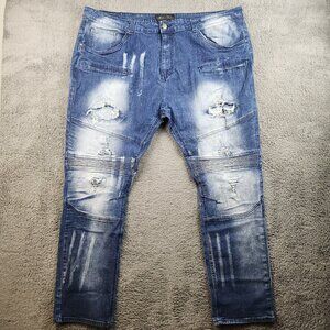Men's Slim Straight Leg Moto Jeans Size 48x34 Stretch Biker Articulated Knees